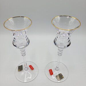 Mikasa Austria Sonata Candleholder Candlestick Holders Crystal Gold Trim 2-Piece